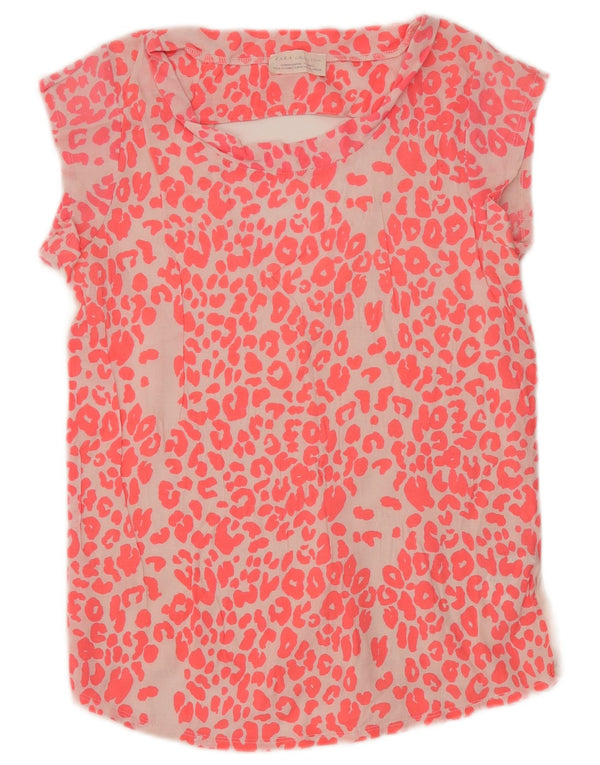 Zara Womens Blouse Top UK 12 Medium Pink Animal Print Cotton