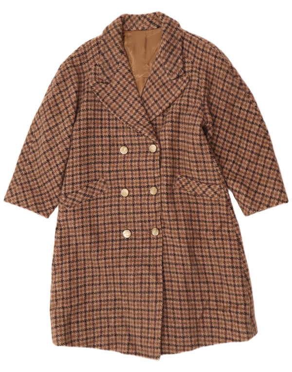 Vintage Womens Double Breasted Coat UK 12 Medium Brown Houndstooth