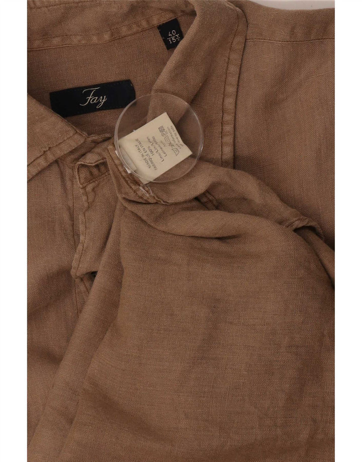 Fay Mens Shirt Size 40 15 3/4 Medium Beige Linen