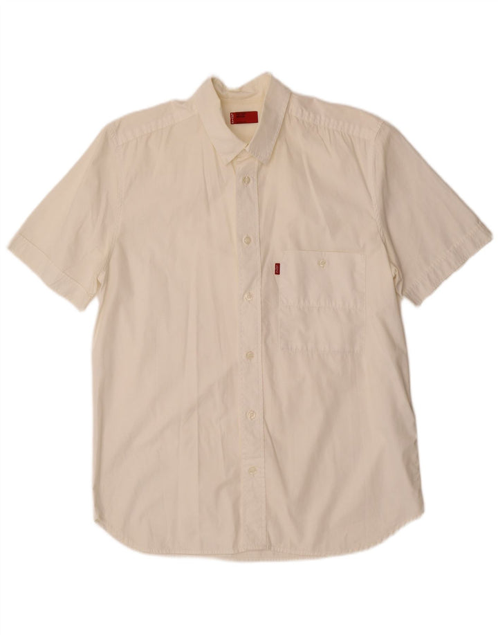 LEVI'S Mens Short Sleeve Shirt Medium Off White Cotton