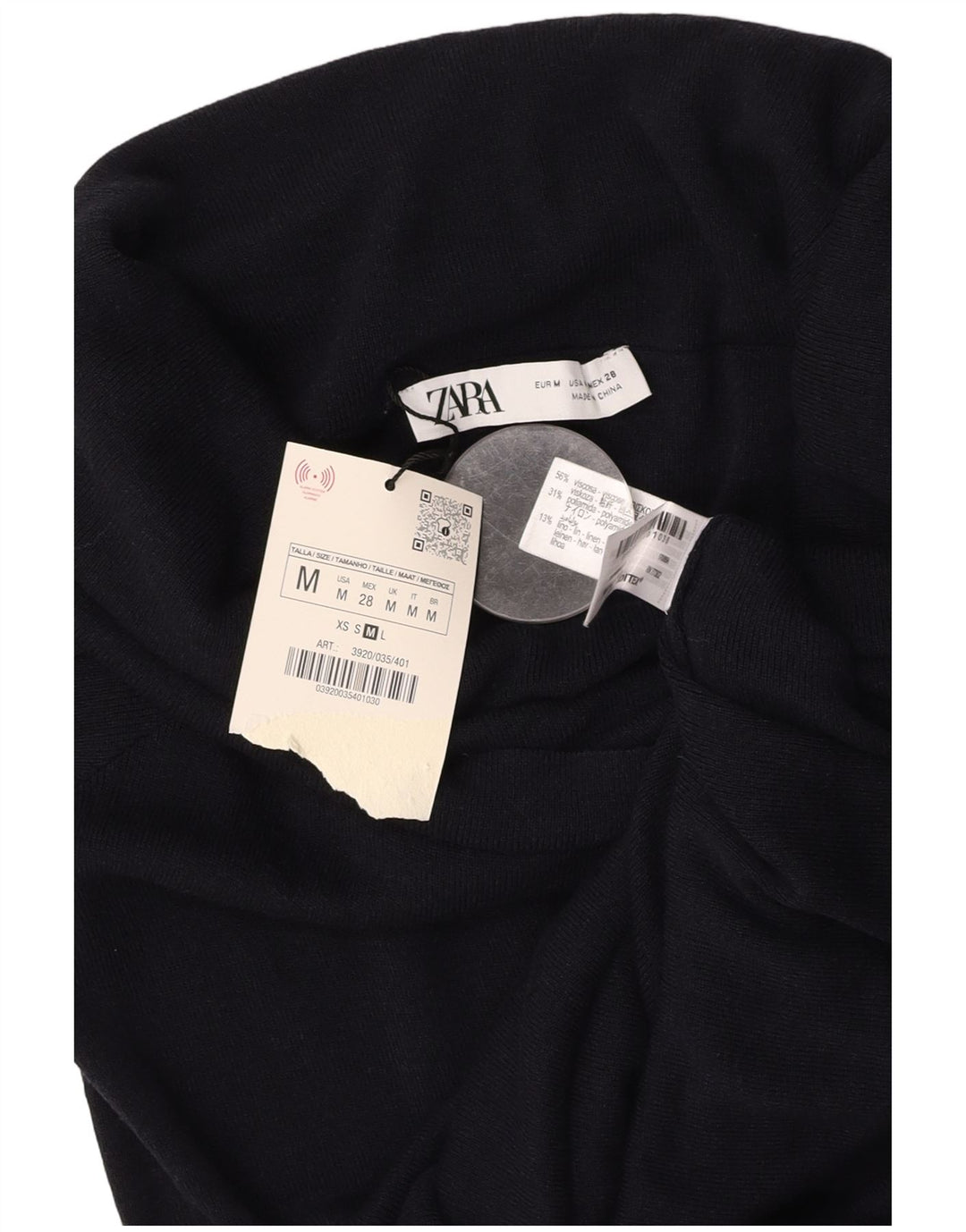 ZARA Womens Crop Blouse Top UK 12 Medium Black Viscose