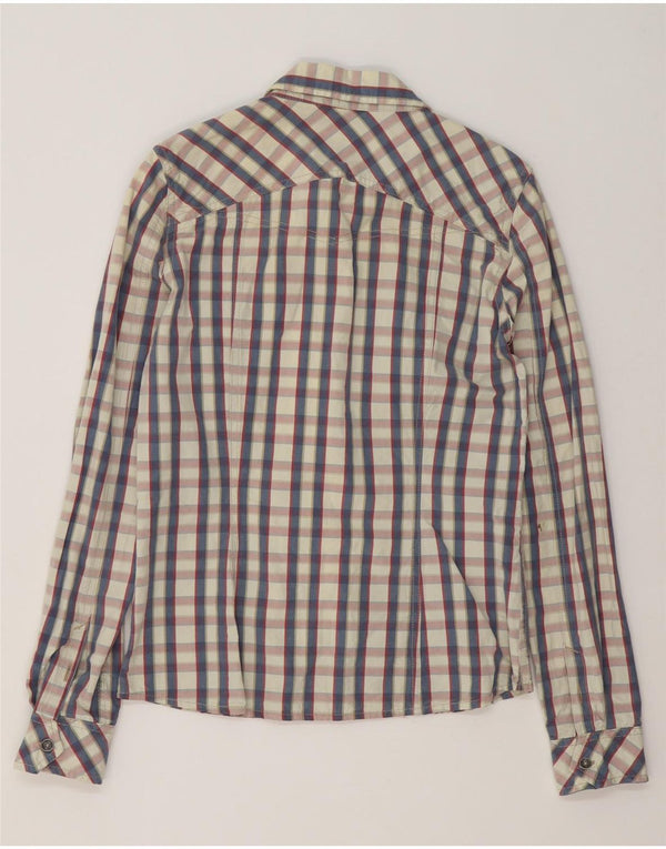 Guru Womens Slim Shirt UK 12 Medium White Check Cotton