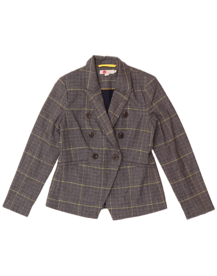 Boden Womens Petite Blazer Jacket UK 10 Small Navy Blue Houndstooth