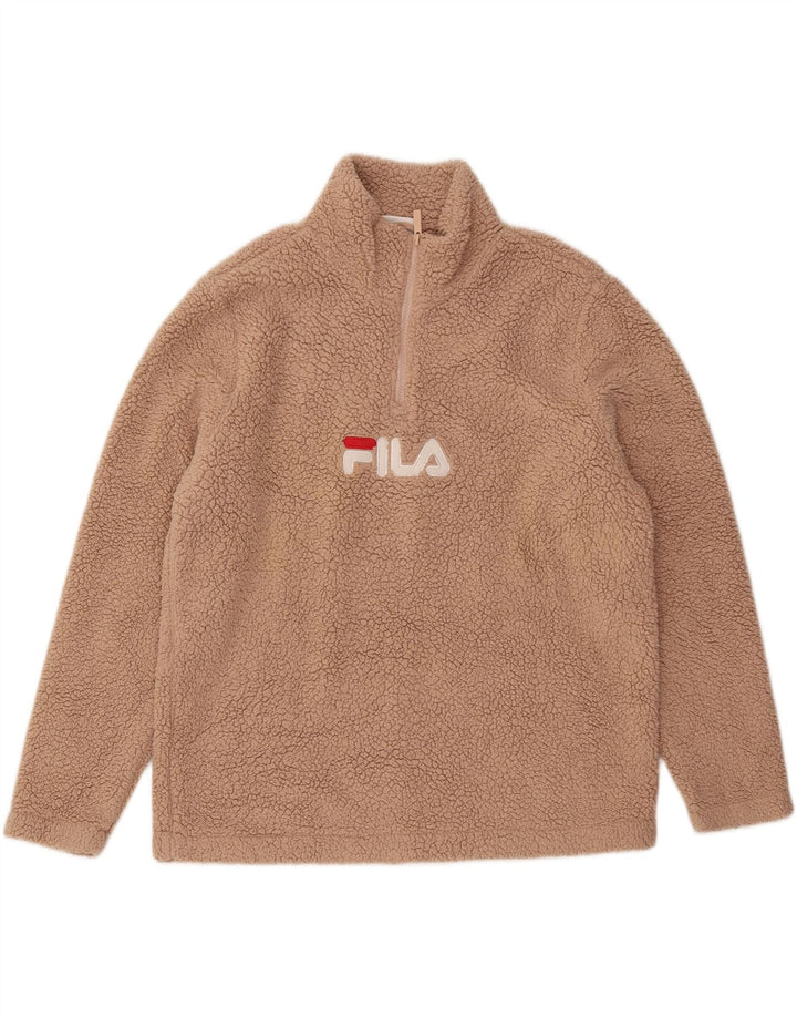 Fila Womens Graphic Fleece Jumper UK 16 Large Beige Polyester