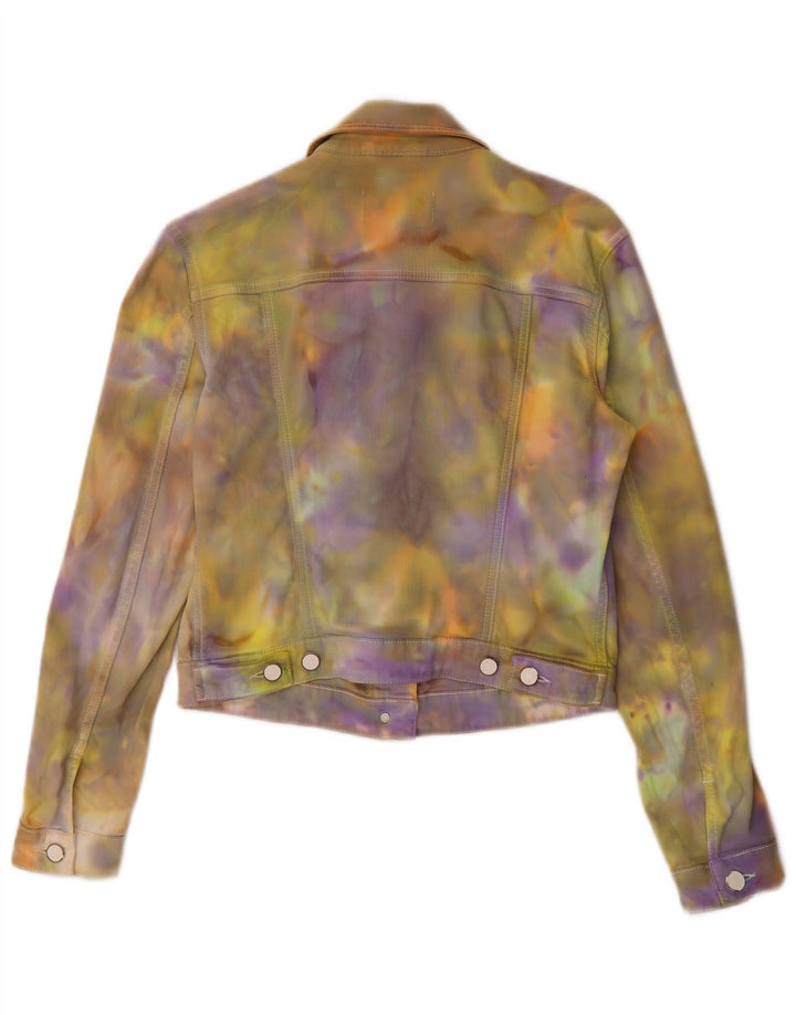 Hugo Boss Womens Denim Jacket UK 10 Small Multicoloured Tie Dye Cotton