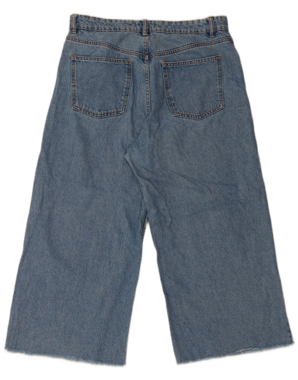 Zara Womens High Waist Wide Leg Capri Jeans EU 42 Large W32 L22 Blue Cotton
