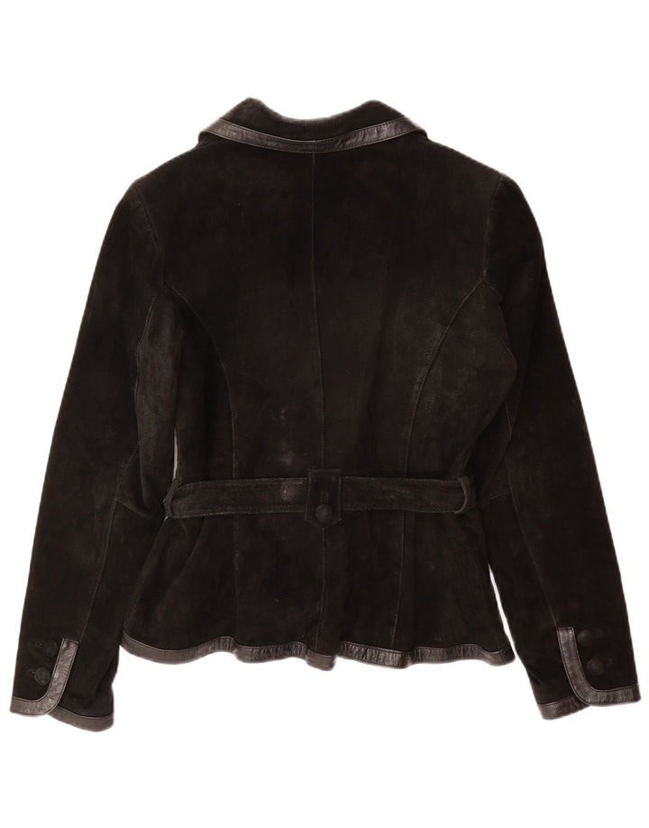 VINTAGE Womens Suede Jacket UK 12 Medium Black Leather