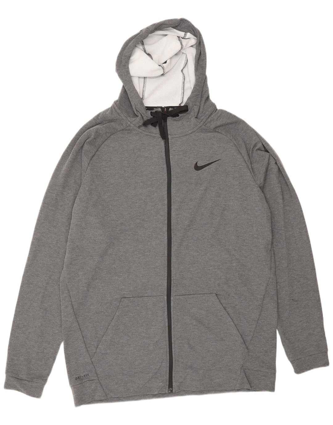 NIKE Mens Dri Fit Zip Hoodie Sweater XL Grey Polyester