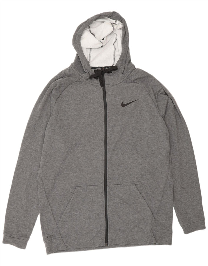 NIKE Mens Dri Fit Zip Hoodie Sweater XL Grey Polyester