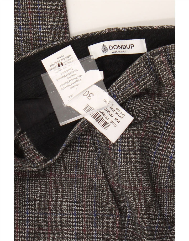 Dondup Mens Slim Chino Trousers W30 L30 Grey Check Cotton