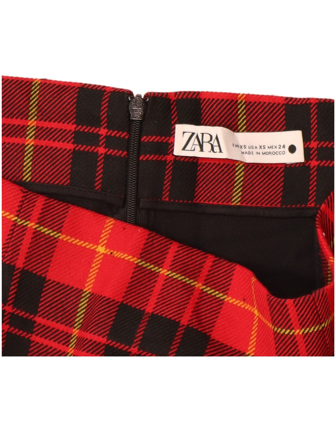 Zara Womens Mini Skirt XS W24  Red Check Polyester
