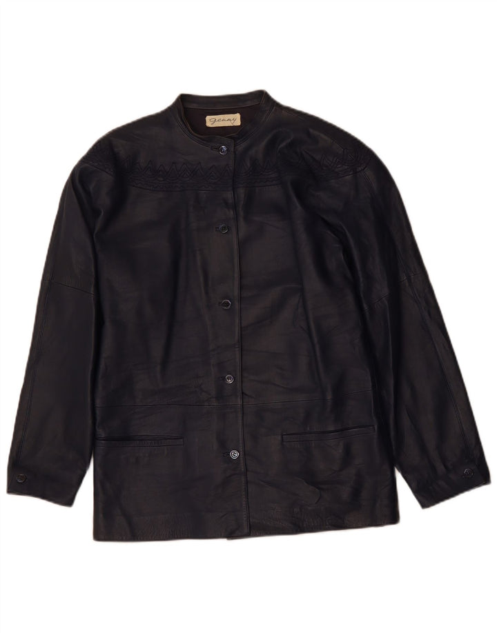 GENNY Womens Oversized Leather Jacket EU 34 XS Navy Blue
