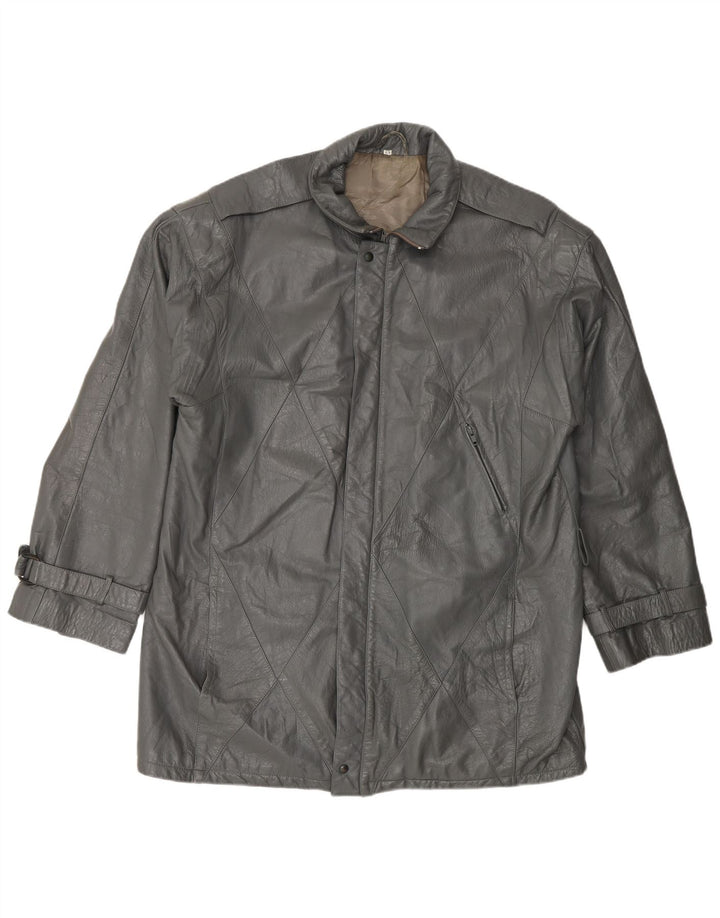 Vintage Mens Leather Jacket IT 52 XL Grey Leather
