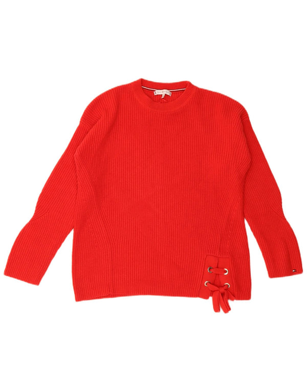 Tommy Hilfiger Womens Oversized Crew Neck Jumper Sweater UK 10 Small Red