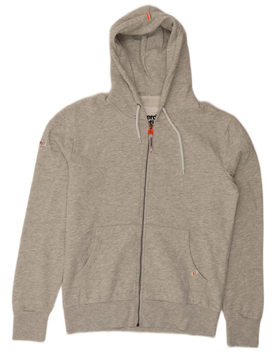 SUPERDRY Mens Zip Hoodie Sweater Large Grey Flecked Cotton