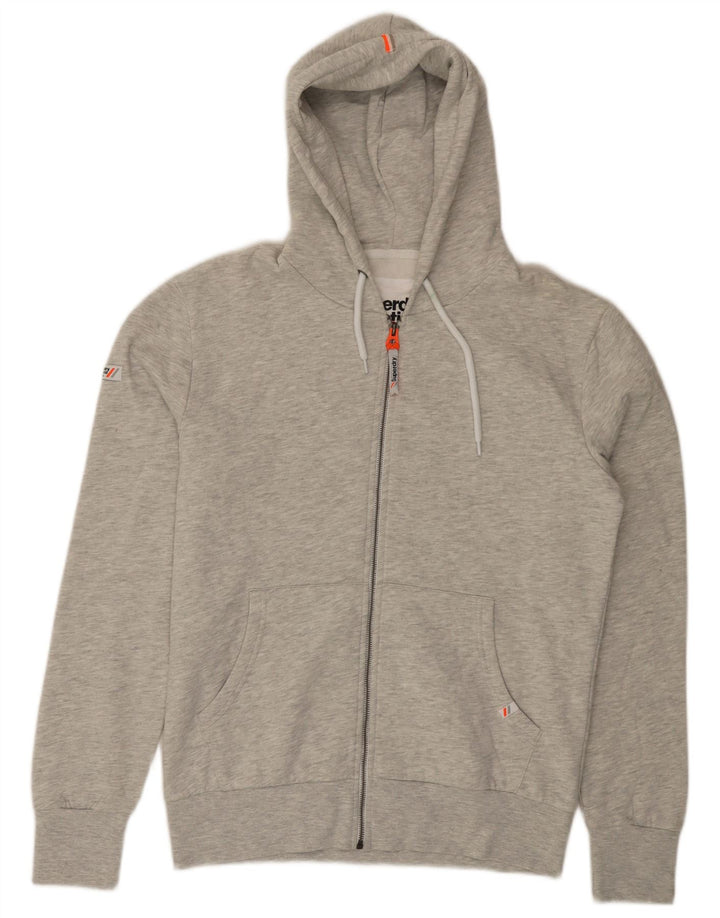 SUPERDRY Mens Zip Hoodie Sweater Large Grey Flecked Cotton