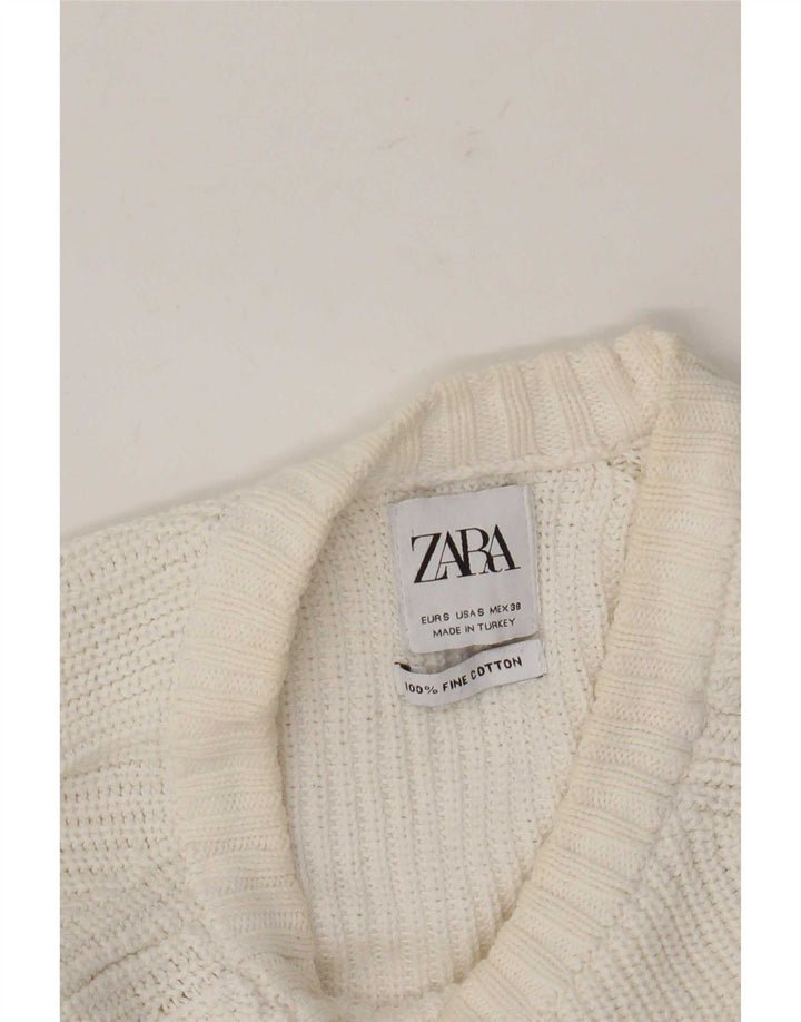 Zara Mens Crew Neck Jumper Sweater Small White Cotton