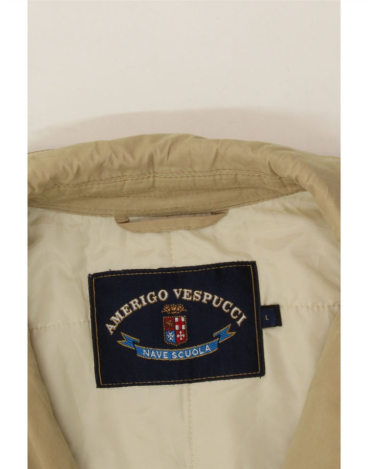 AMERIGO VESPUCCI Mens Bomber Jacket UK 40 Large Beige Polyester Vintage Amerigo Vespucci and Second-Hand Amerigo Vespucci from Messina Hembry 