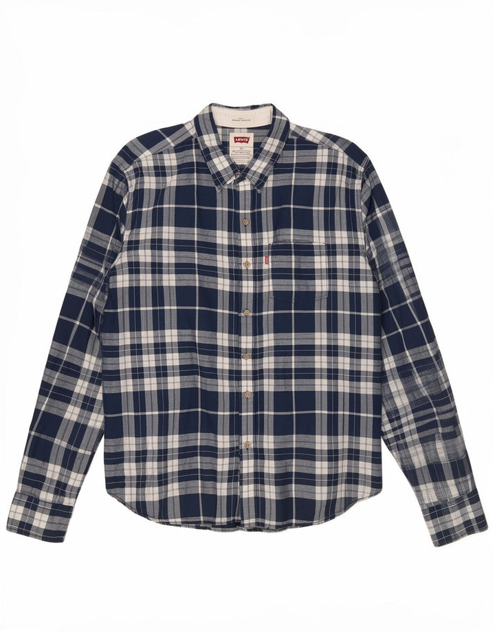Levi's Mens Shirt 2XL Blue Check Linen