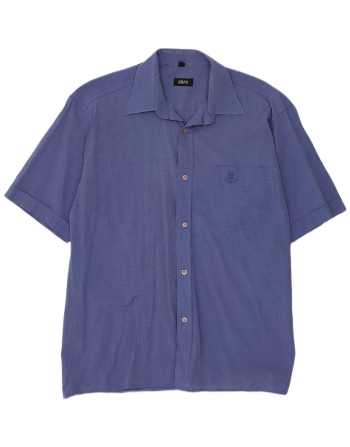 Hugo Boss Mens Short Sleeve Regular Fit Shirt Medium Blue Cotton