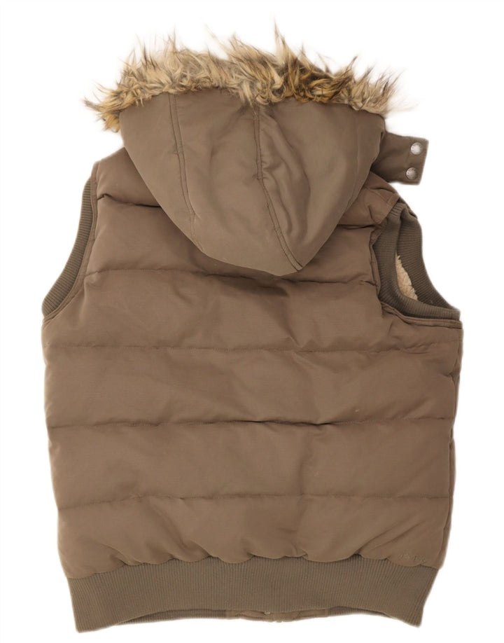 Fat Face Womens Hooded Padded Jacket UK 14 Medium Khaki Polyester