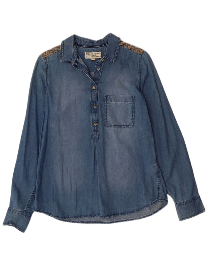 Fat Face Womens Denim Pullover Shirt UK 12 Medium Blue Cotton Bohemian