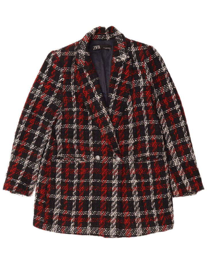 Zara Womens Double Breasted Oversized Blazer Jacket UK 6 XS Red Check