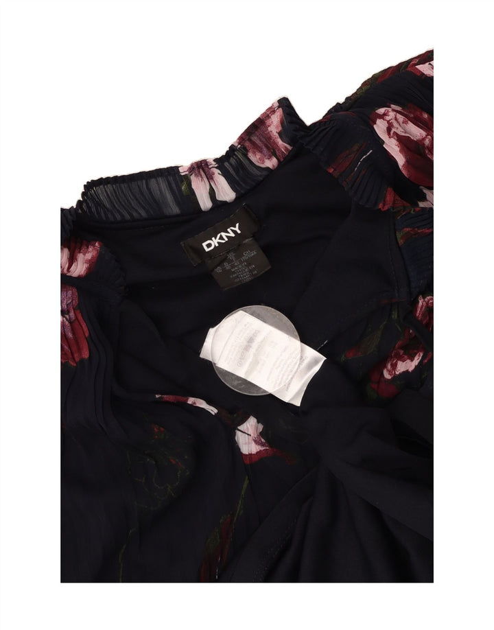 DKNY Womens Long Sleeve Basic Dress EU 42 Large Navy Blue Floral Polyester Vintage Dkny and Second-Hand Dkny from Messina Hembry 
