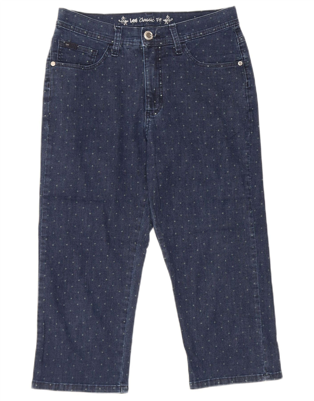 LEE Womens Classic Fit Capri Jeans US 6 Medium W28 L19 Navy Blue Spotted