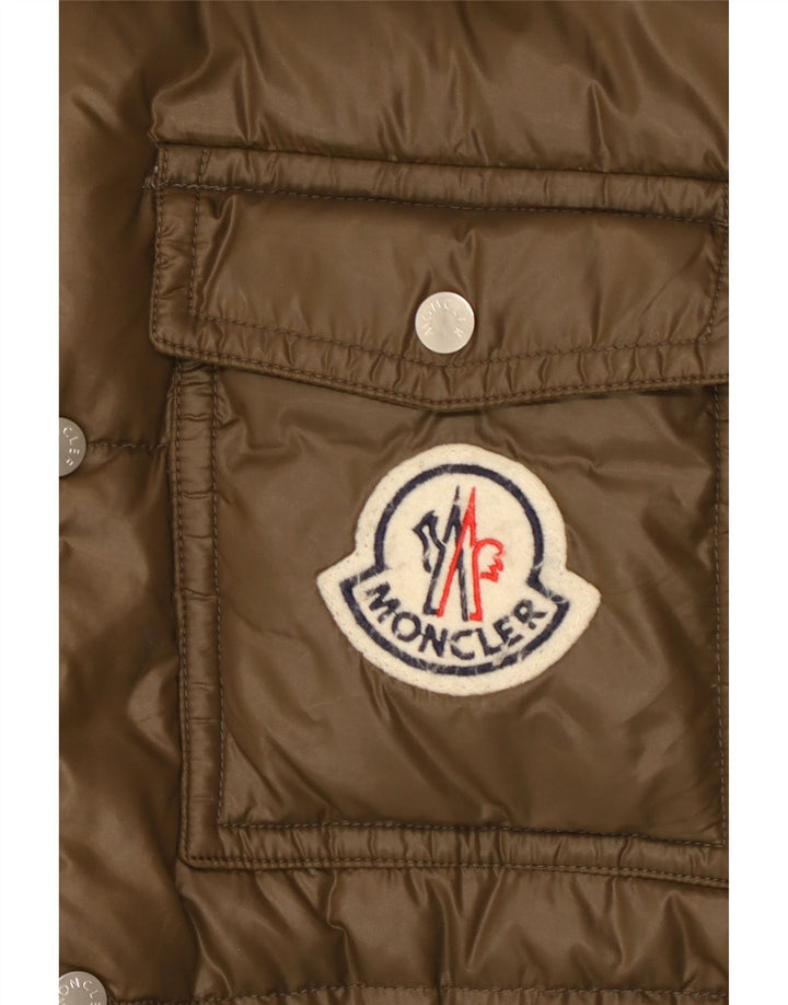 Moncler Mens Graphic Hooded Padded Jacket Size 5 2XL Khaki Polyamide