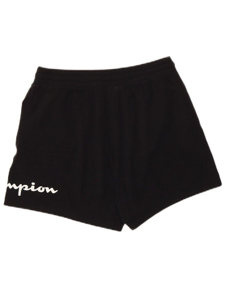 Champion Womens Graphic Sport Shorts UK 12 Medium Black Cotton