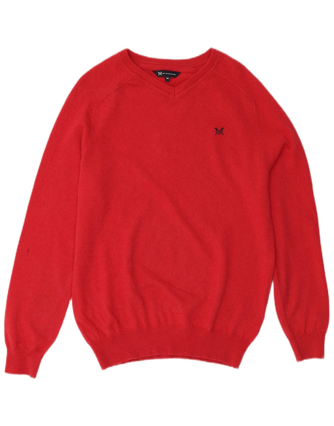 CREW CLOTHING Mens V-Neck Jumper Sweater Medium Red Merino Wool