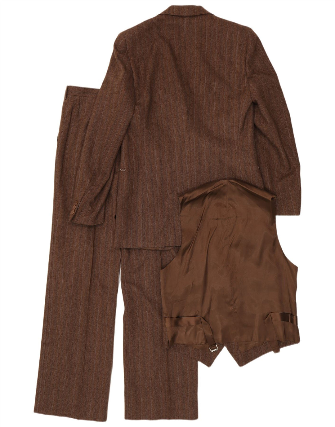 Abital Mens 3 Button Piece Suit IT 48 Medium W32 L32 Brown Pinstripe Wool
