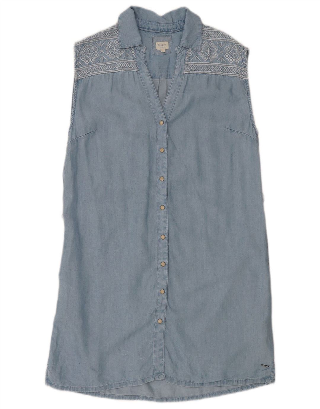 PEPE Jeans Womens Sleeveless Tent Dress UK 10 Small Blue Fair Isle Lyocell