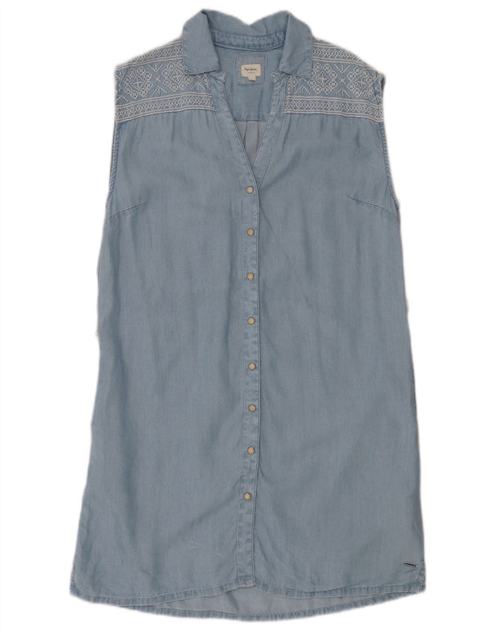 PEPE Jeans Womens Sleeveless Tent Dress UK 10 Small Blue Fair Isle Lyocell