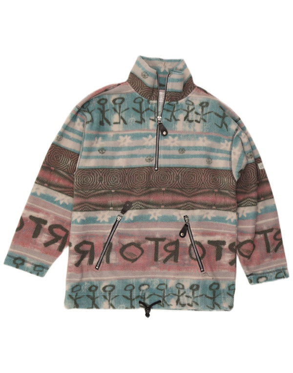 Etirel Mens Graphic Zip Neck Fleece Jumper Small Multicoloured Fair Isle