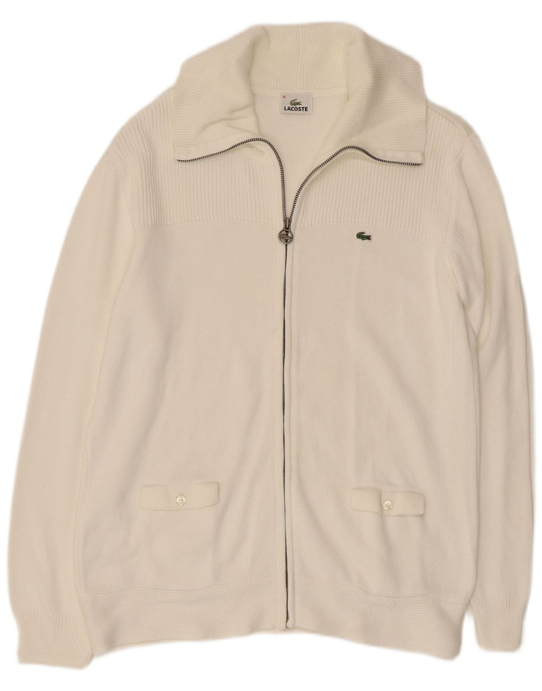 LACOSTE Womens Cardigan Sweater Size 46 XL White Cotton