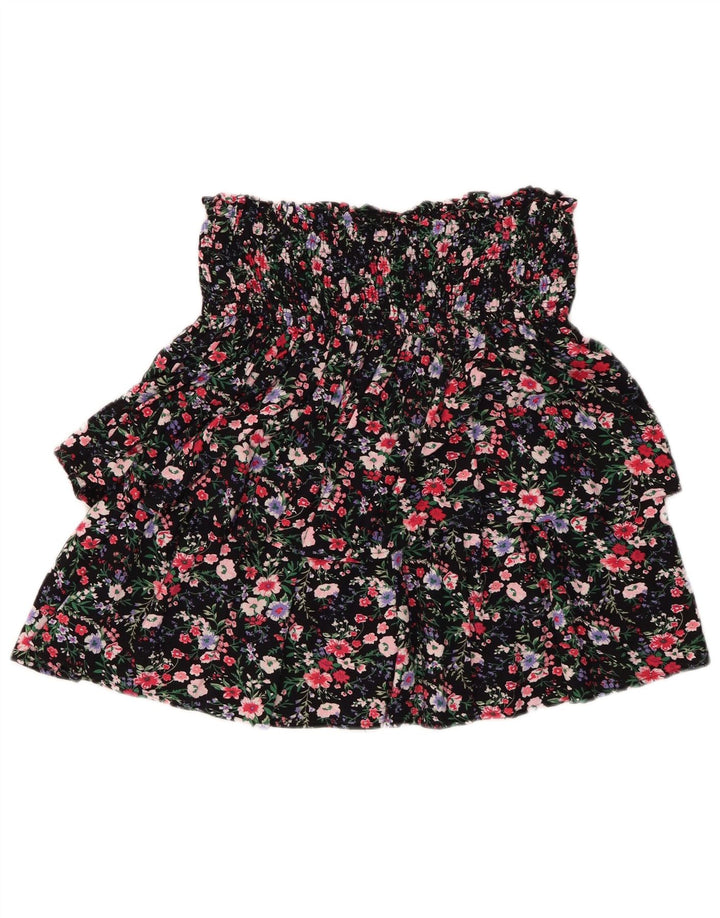 JOE BROWNS Womens Ruffle Skirt UK 12 Medium W30  Black Floral Viscose