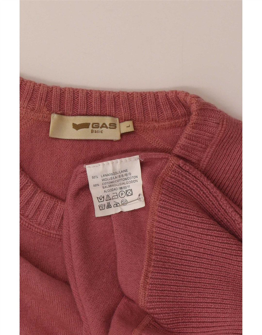 Gas Mens Crew Neck Jumper Sweater Large Pink Wool