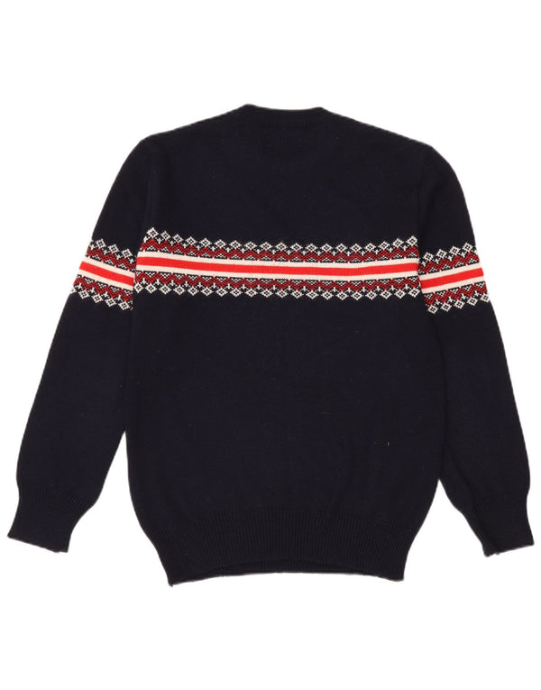 Vintage Mens Crew Neck Jumper Sweater Small Navy Blue Fair Isle