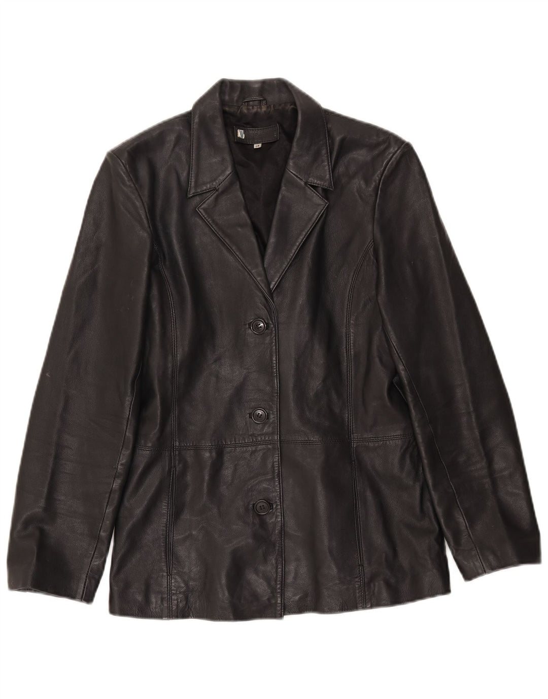 Vintage Womens 3 Button Leather Blazer Jacket UK 14 Large Black Leather