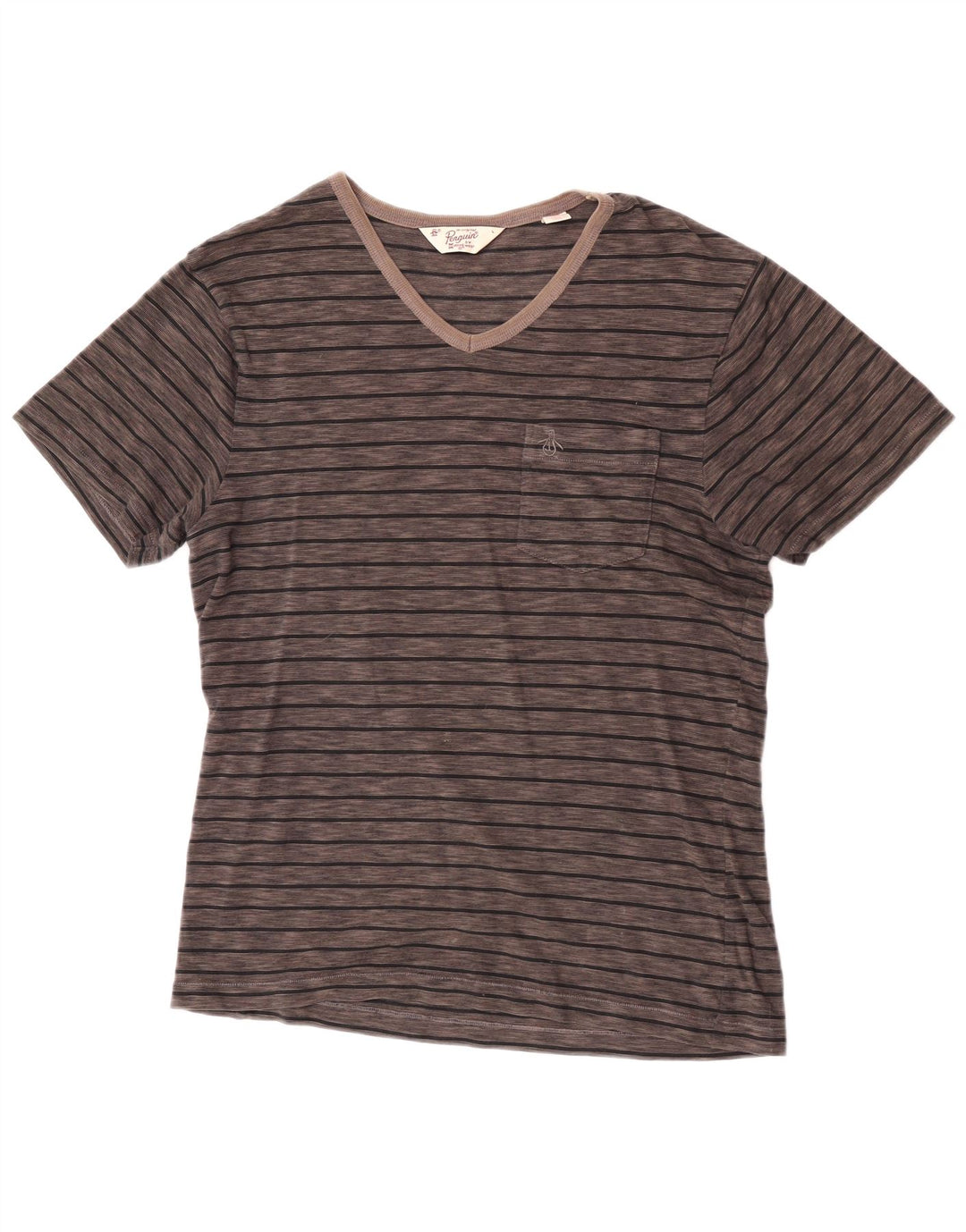 Penguin Mens T-Shirt Top Large Brown Striped