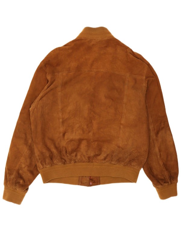 Vintage Mens Suede Bomber Jacket UK 40 Large Brown Leather
