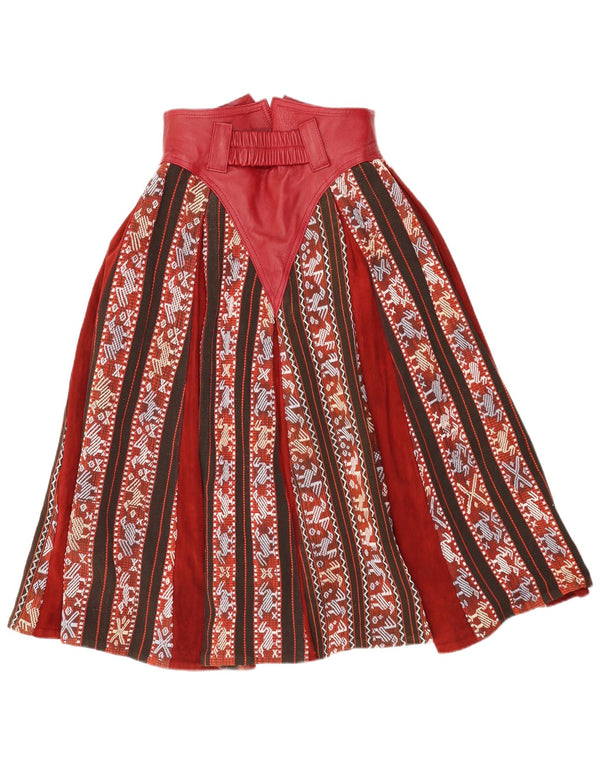 Vintage Womens High Waist Flared Skirt W26 Small Red Geometric Ethnic