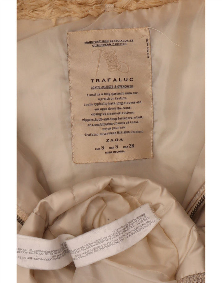 Zara Womens Hooded Padded Gilet UK 10 Small Beige Polyester