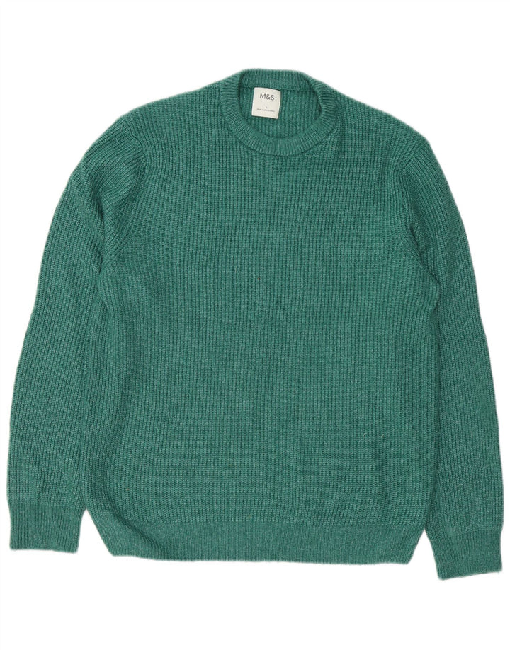 Marks & Spencer Mens Crew Neck Jumper Sweater Large Green Polyamide