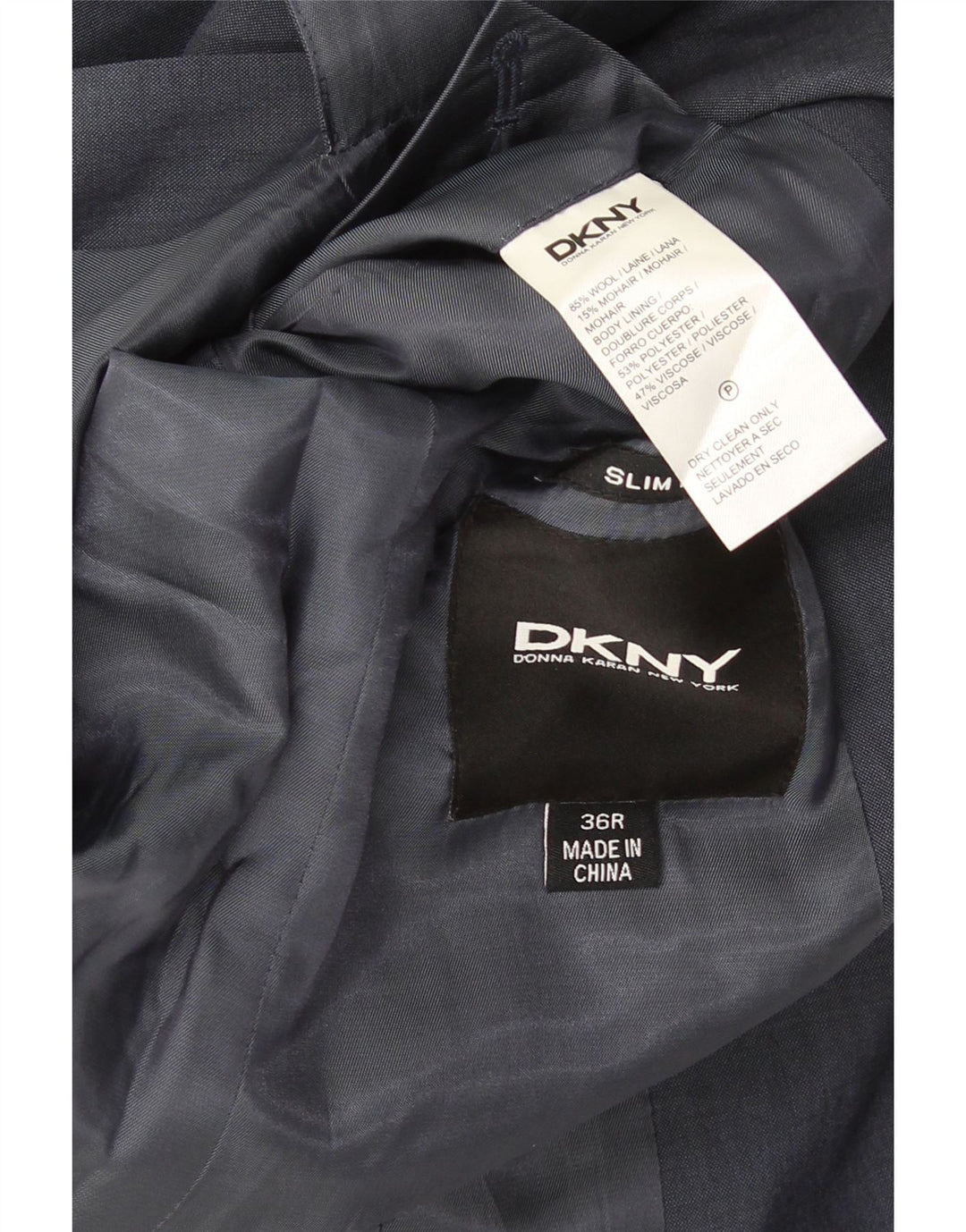 Dkny Mens 2 Button Slim Fit Blazer Jacket UK 36 Small Navy Blue Wool
