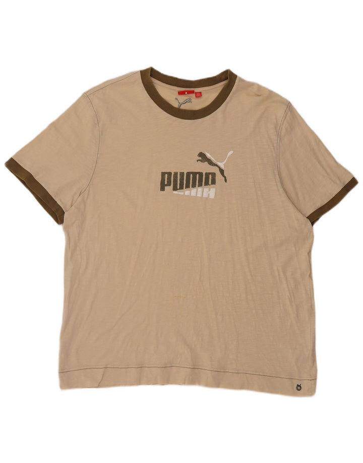 Puma Mens Graphic T-Shirt Top 2XL Beige Cotton