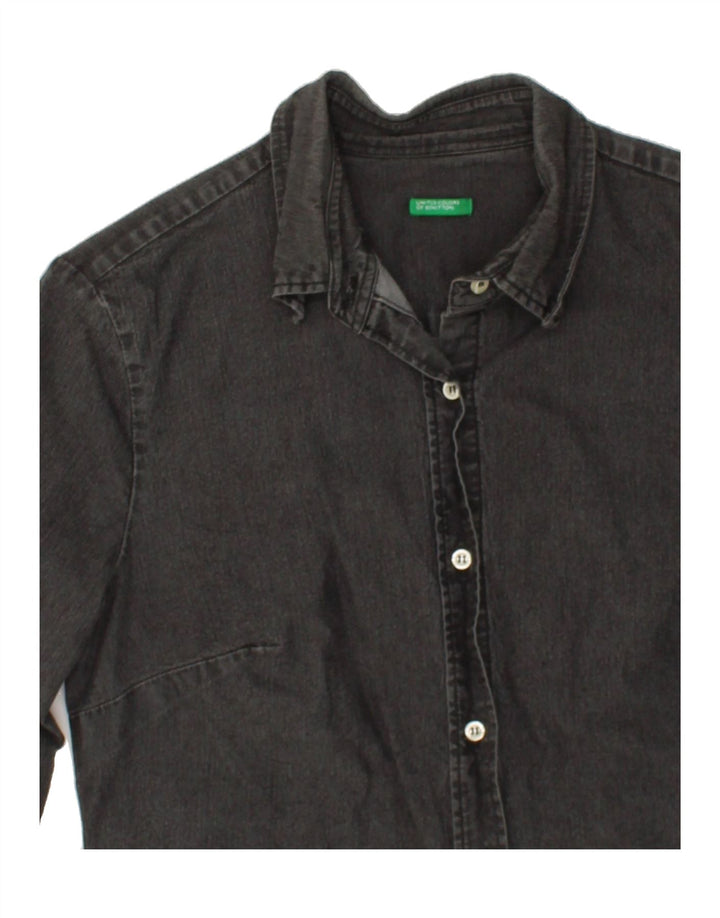 BENETTON Womens 3/4 Sleeve Shirt UK 12 Medium Grey Vintage Benetton and Second-Hand Benetton from Messina Hembry 