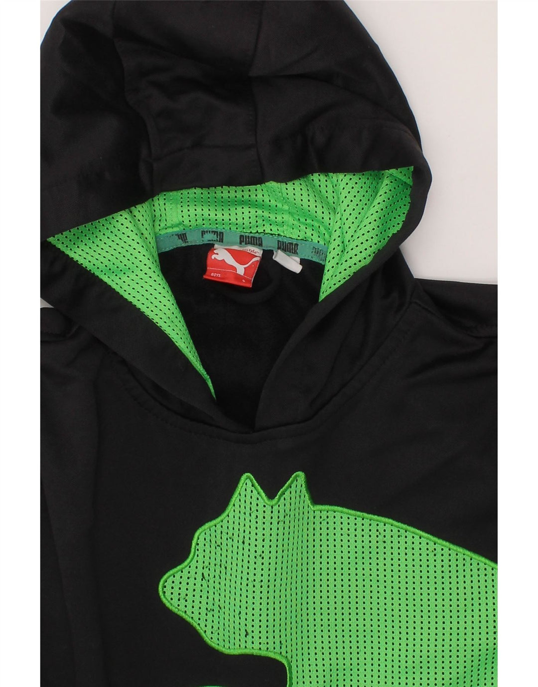 PUMA Boys Graphic Hoodie Jumper 7-8 Years Small  Black Polyester Vintage Puma and Second-Hand Puma from Messina Hembry 